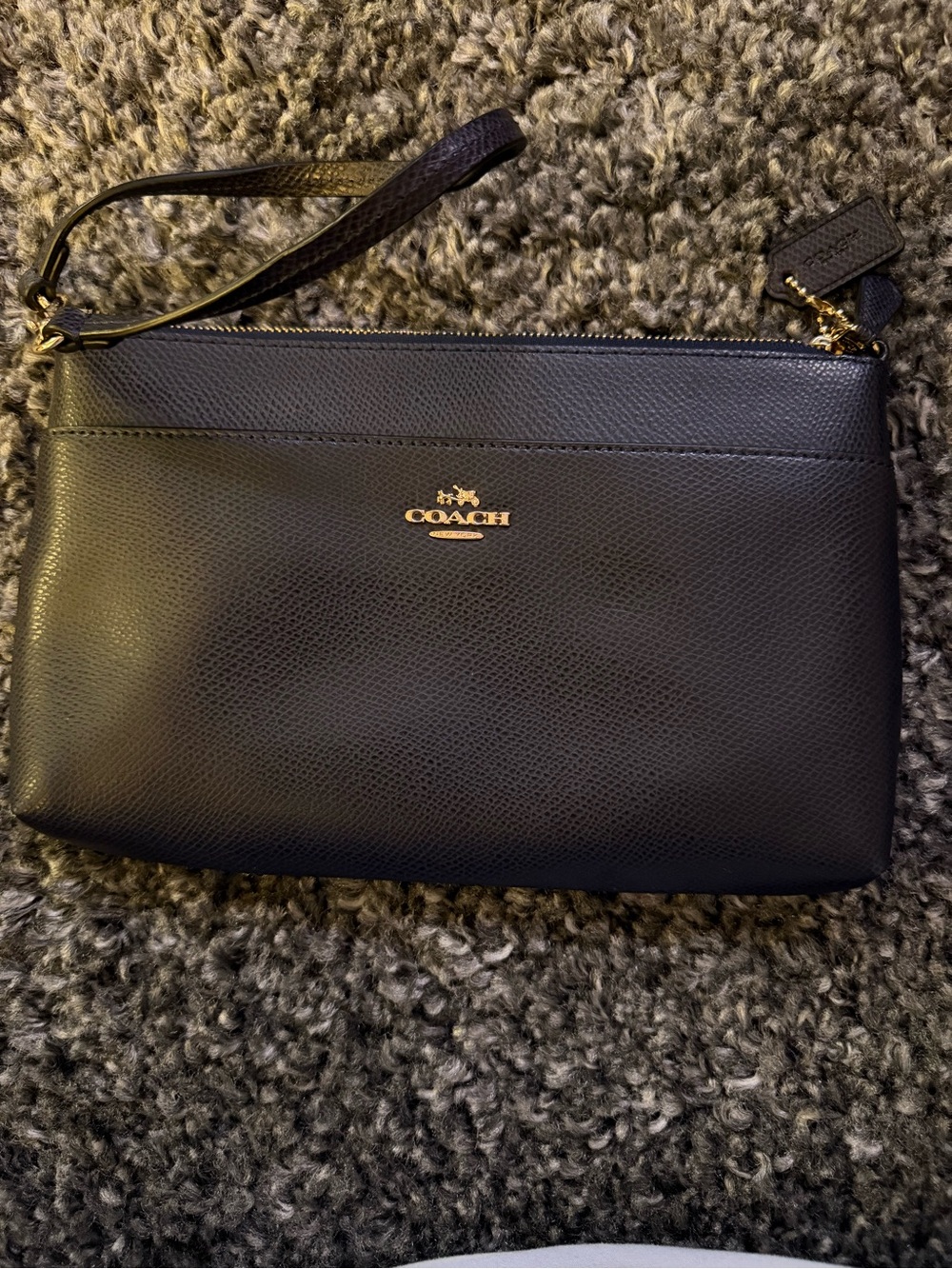 Coach Black Pebbled Leather Wristlet with Gold Logo